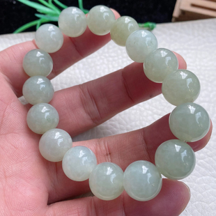 zz天下缅甸翡翠淡黄大圆珠手链 雪糖梨手串 男款珠宝尺寸14大珠链