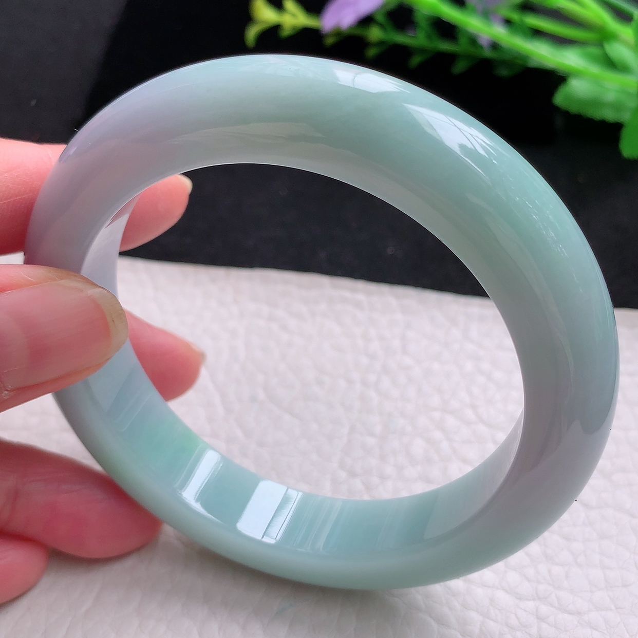 hh 大圈口60*13.3*10平安镯 天然缅甸翡翠春带彩厚装正宽玉手镯