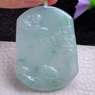 rp实拍50*37.5*5天然翡翠悠然自得 生肖马玉吊坠 玉挂件一马平川