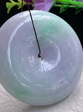 zen实拍55.3*13缅甸翡翠精美春带彩大平安扣 玉扣玉项坠 玉挂件