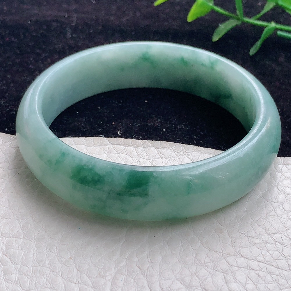 js自然光58轮胎镯 缅甸翡翠A货飘花加宽玉手镯 平安镯 正圈玉手环