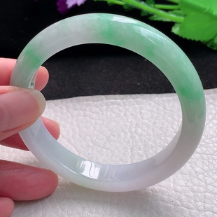 缅甸翡翠A货飘绿宽边玉手镯玉手环 7.8平安镯 ee自然光56 11.5