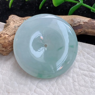 Zzx实拍缅甸翡翠A货淡雅冰飘花饱满平安扣玉吊坠 怀古扣34.8*6.2