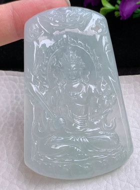 lz实拍73*45*6缅甸翡翠A货冰润纯美生肖守护神虚空藏玉吊坠玉挂件