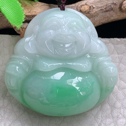 zen实拍37.8*39*12,5缅甸翡翠高品质饱满飘绿佛公 弥勒佛玉吊坠