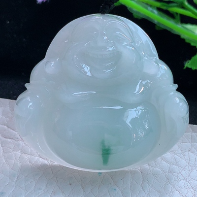 px实拍44.6*49.6*12.5缅翡翠精雕飘花饱满大佛公吊坠弥勒佛毛衣坠