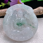 ws实拍53.4 50.8 7缅甸翡翠精雕冰飘花持莲观音吊坠大势至菩萨