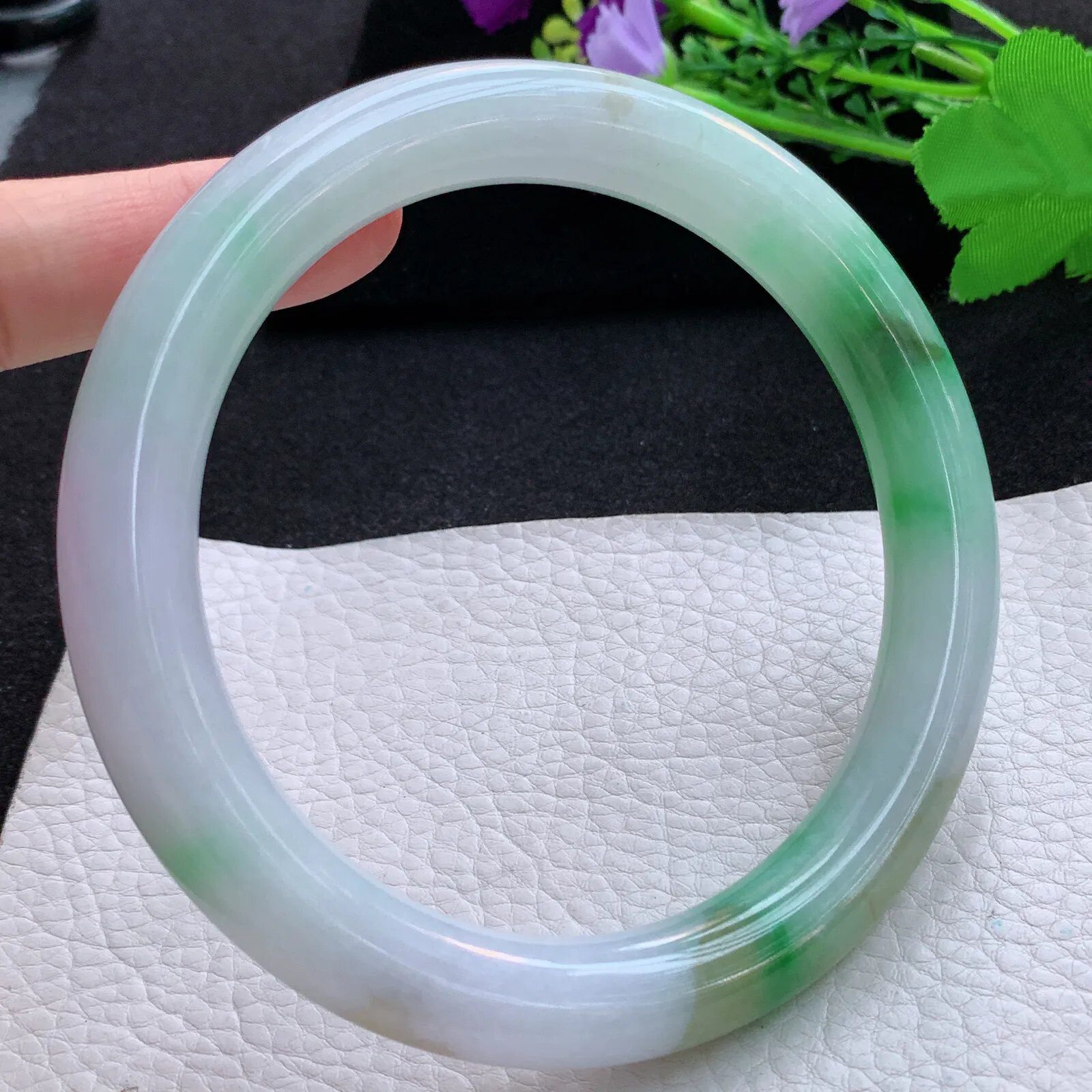 nr大圈口78*12.8*12.5招财臂镯 翡翠a货玉手镯三彩圆条珠宝玉手环