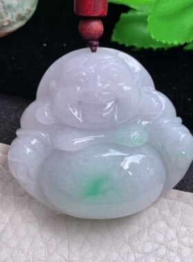 Zen实拍42*45.5*12缅甸翡翠饱满春带彩大佛公 弥勒佛玉吊坠