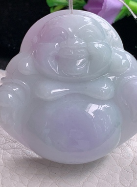 zen自然光43.8*46.6*13.2天然缅甸翡翠春带彩大佛公 弥勒佛玉吊坠