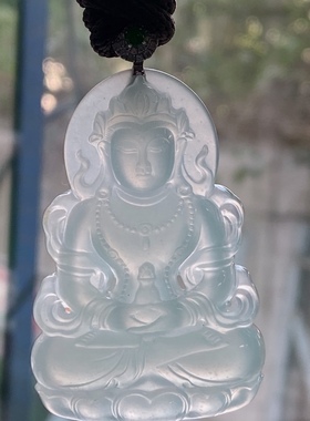 mq缅甸翡翠冰种淡绿渡母观音菩萨玉坠 18k金扣头尺寸63*37*5.8mm