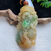 xj自然光三彩缅甸翡翠霸气龙牌 精雕龙行天下玉坠63 22mm