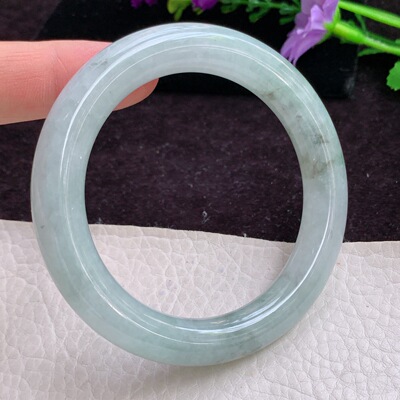 ll实拍54.3*10.5福镯 天然缅甸翡翠手镯飘花圆条珠宝玉镯玉手环