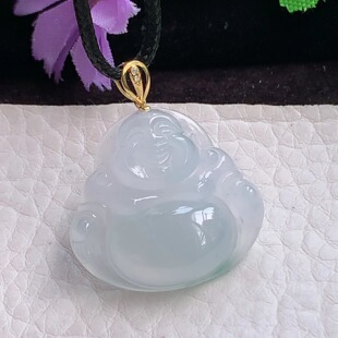6.2缅甸翡翠精雕冰润佛公玉吊坠 白月光弥勒佛 25.8 zzx实拍24.3