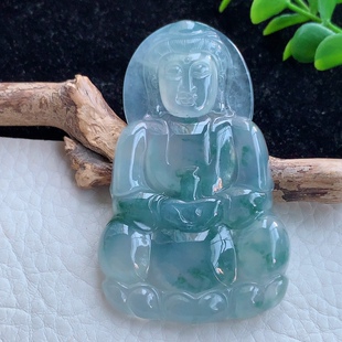 gp自然光缅甸翡翠A货冰蓝飘花正庄观音玉观音玉挂件64.3 6.2 39.6