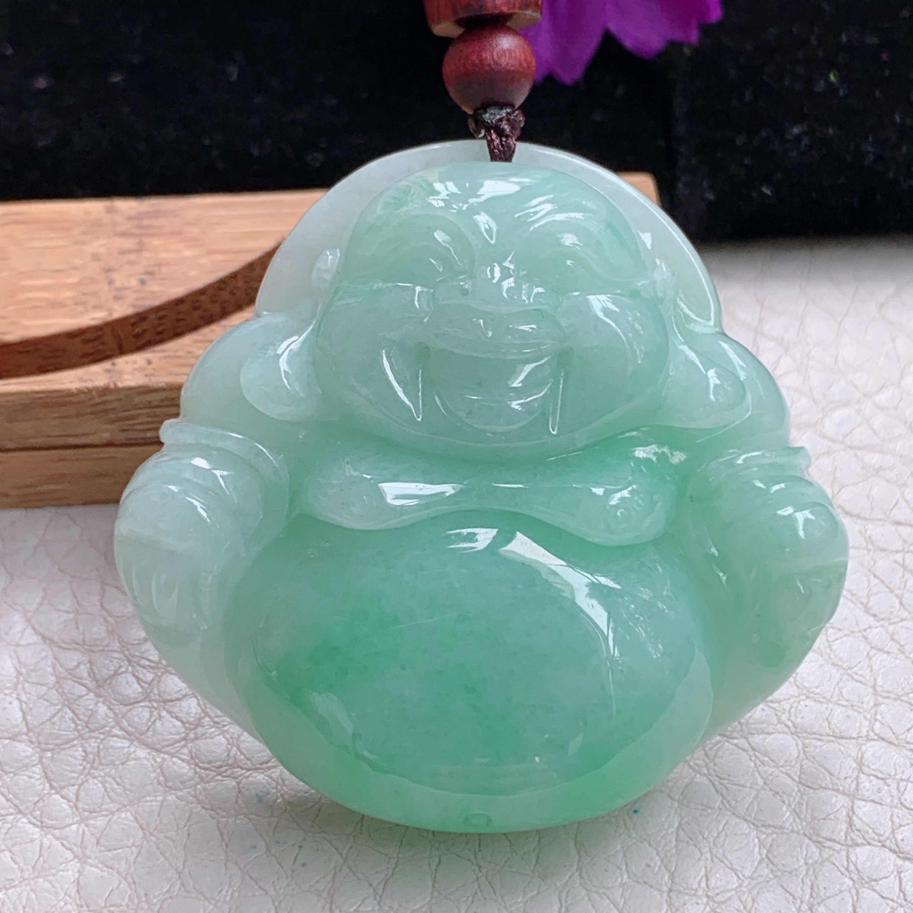 zen实拍46*49*12.5缅甸翡翠苹果绿佛公吊坠大肚弥勒佛像项坠