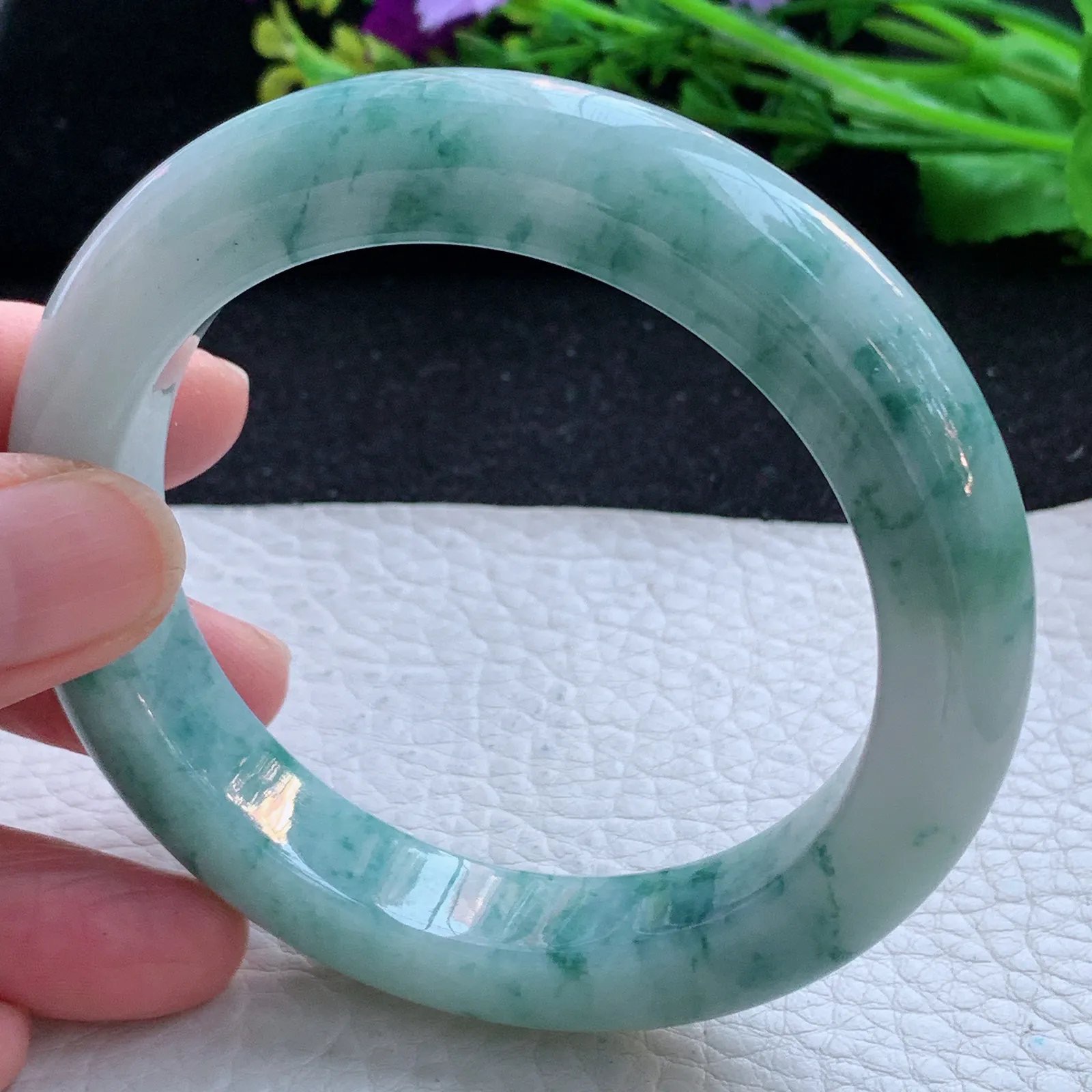 ss自然光59*12.6*10.2平安镯 缅甸翡翠a货玉手镯飘花厚装玉手环