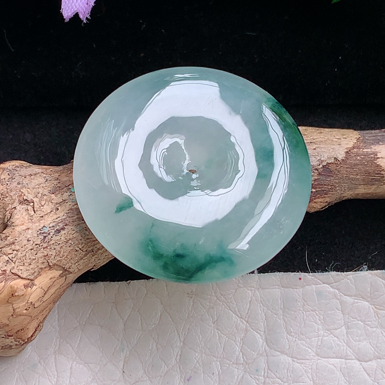 gp自然光29.6*5.6天然缅甸翡翠冰飘花平安扣 玉扣玉吊坠 玉挂件