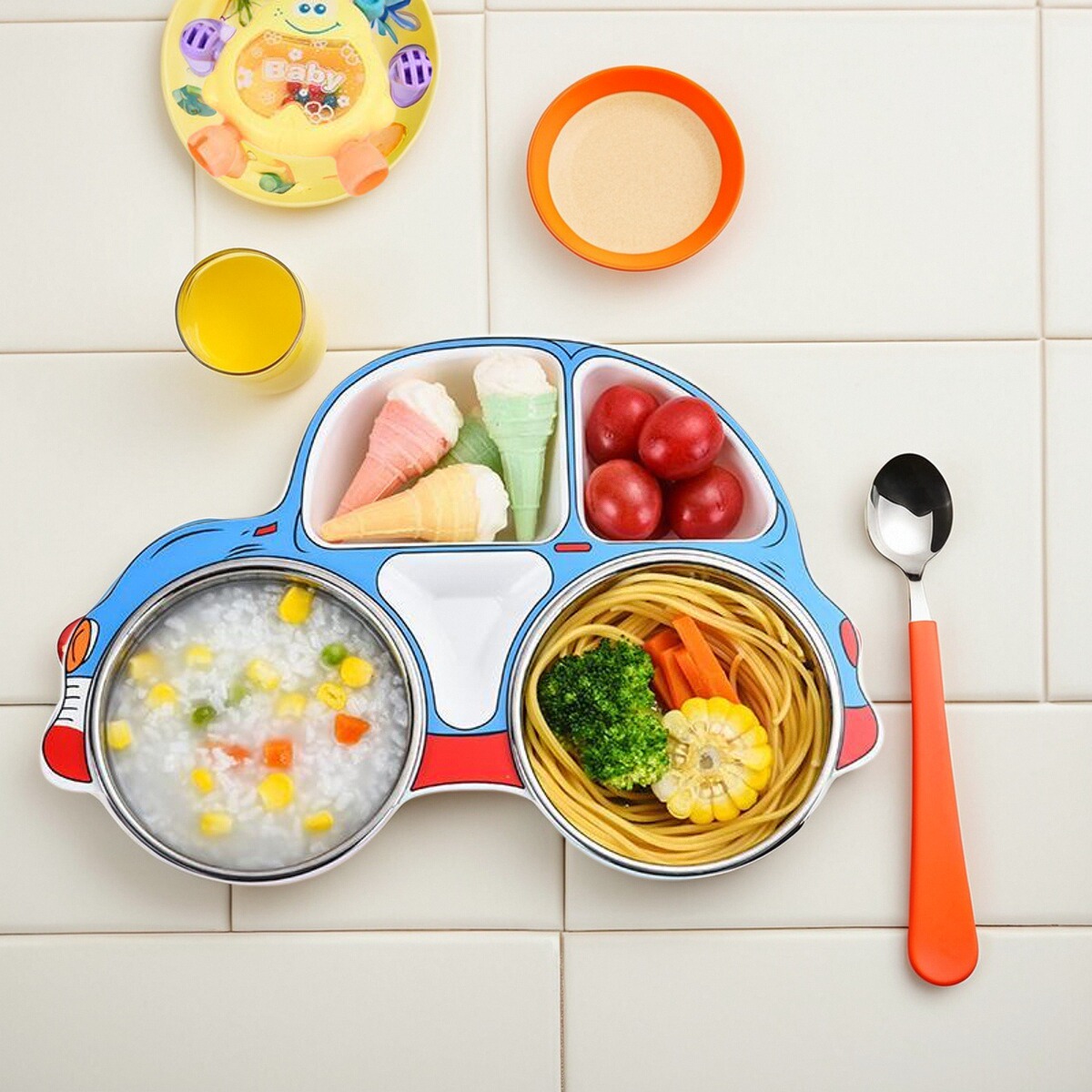 家用卡通创意防摔宝宝餐盘不锈钢