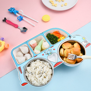 不锈钢儿童卡通汽车餐盘分格可爱宝宝饭碗防烫幼儿园餐具饭盘家用