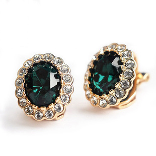 绿水晶耳夹无耳洞女款 韩国简约气质清新 没有耳洞耳环 可以夹