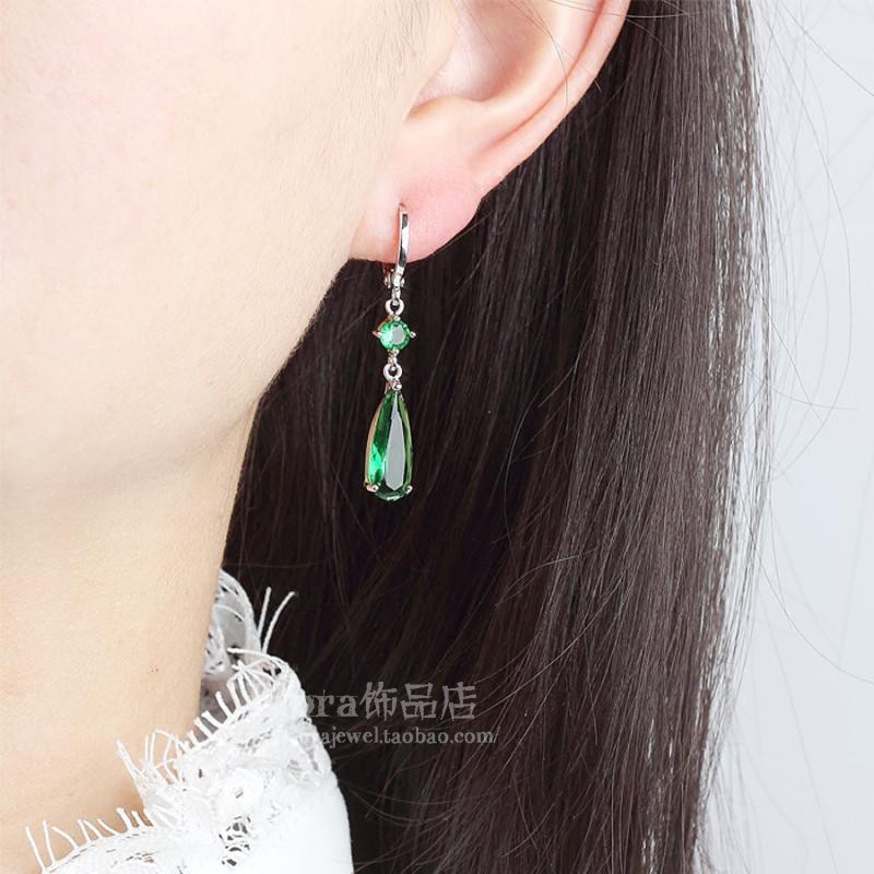 18k镀白金锆石优雅OL水滴水晶耳