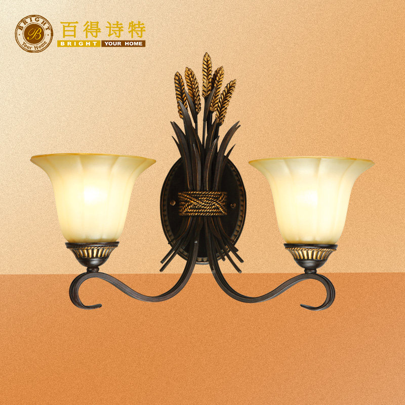 莹辉在线欧式美式麦穗壁灯田园灯饰门厅过道灯床头双头壁灯DE1012