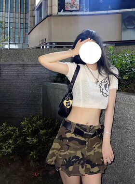 迷彩短裙伞裙欧美A字型