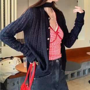 白色缕空针织开衫 外套上衣显示显高百搭潮iNs 女春秋外搭毛衣长袖