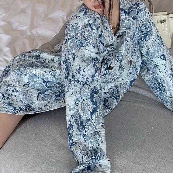 重工老花牛仔外套女春秋新款