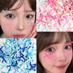 脸上贴饰品蝴蝶结蓝色紫色粉色绿色应援妆许嵩演唱会妆容化妆贴黑