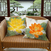 新中式 禅意莲花抱枕国风清雅荷韵沙发靠垫客厅茶室装 饰靠枕靠垫