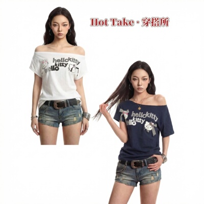 HotTake斜肩一字领HelloKitty