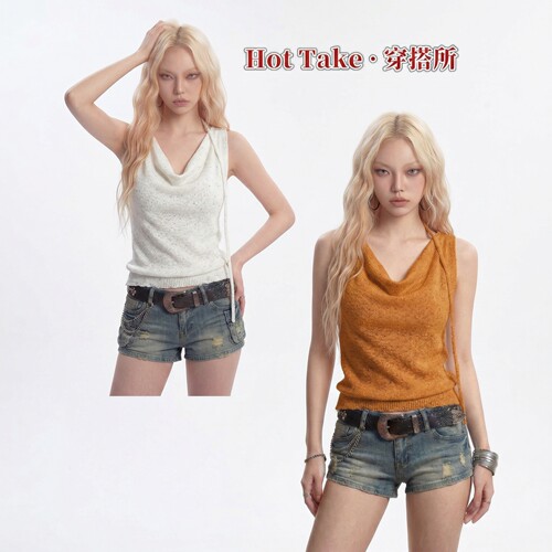 HotTake美式辣妹挂脖背心显瘦