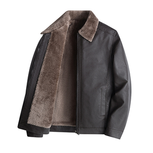 新品 跨境电商夹克外套皮衣简约百搭休闲商务PU软皮加绒加 2024男士