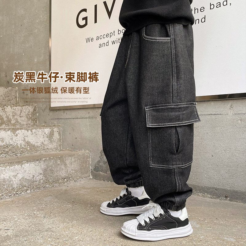 赛杜儿童潮范冬装保暖裤子韩版童装男童加绒牛仔裤2025秋冬新款