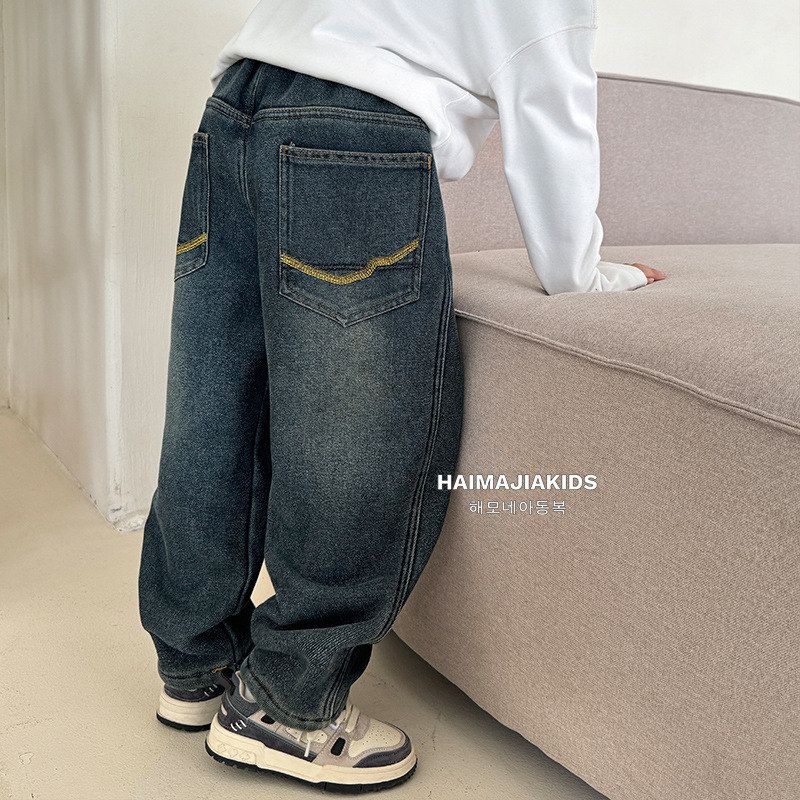 赛杜男童牛仔裤加绒加厚中大儿童2025冬装新款男孩冬季裤子童装