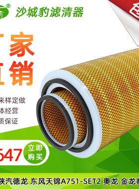 K2647空滤 适配 陕汽德龙东风天锦A751-SET2奥龙金龙客车空气滤芯