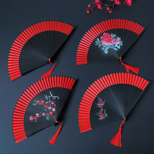 古风扇子折扇中国风旗袍走秀古典舞表演道具易开合红色舞蹈扇子