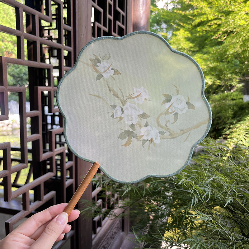 丝质半透明长柄团扇中国风舞蹈扇