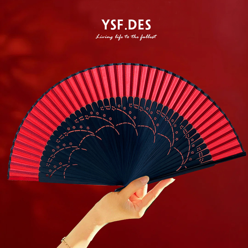 中国风红色折扇古风扇子易开合舞蹈扇子旗袍走秀表演道具古典舞扇