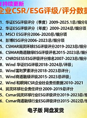 上市公司企业ESG行业评级数据讯网CSR华证彭博环球商道融绿合集