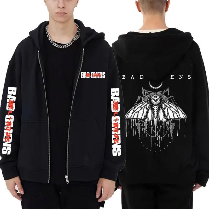 Bad Omens Band Graphic Print Zipper Hoodie Men's Rock y2k Go