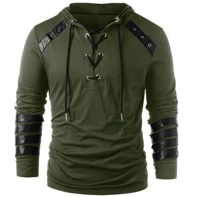 Men's Gothic Steampunk Hoodie Sweatshirt Lace Up Long Sleeve