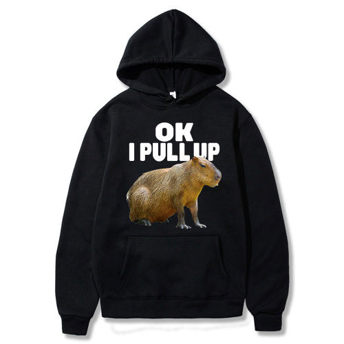 Ok I Pull Up Capybara Graphic Print Hoodie Men's Fashion