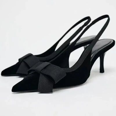 NEW Butterfly-knot Pointed Toe Brand Mules Pumps Women Fashi
