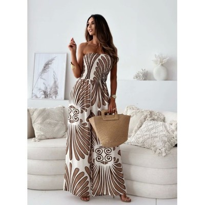 Women Casual Shirt Dress V-Neck Irregular Print Slit Midi Dr