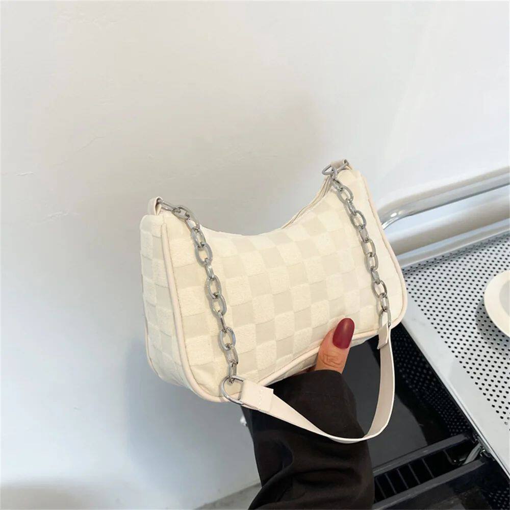 2023 New Fashion Women Handbags Canvas Underarm Chain Bag Ca - 实物图