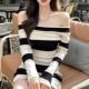 连衣裙纯欲气质收腰显瘦包臀裙 辣妹风条纹一字领长袖 2025秋季 新款
