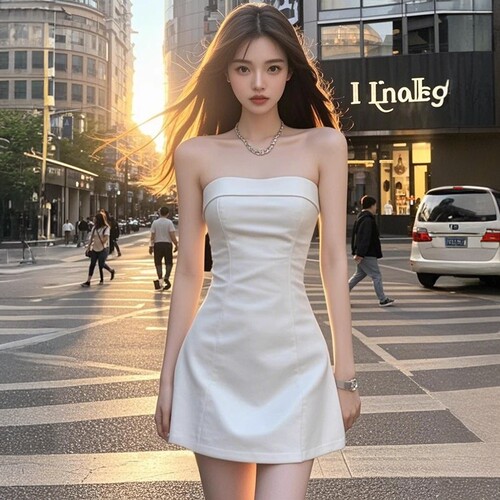 2025性感抹胸裙法式收腰小白裙